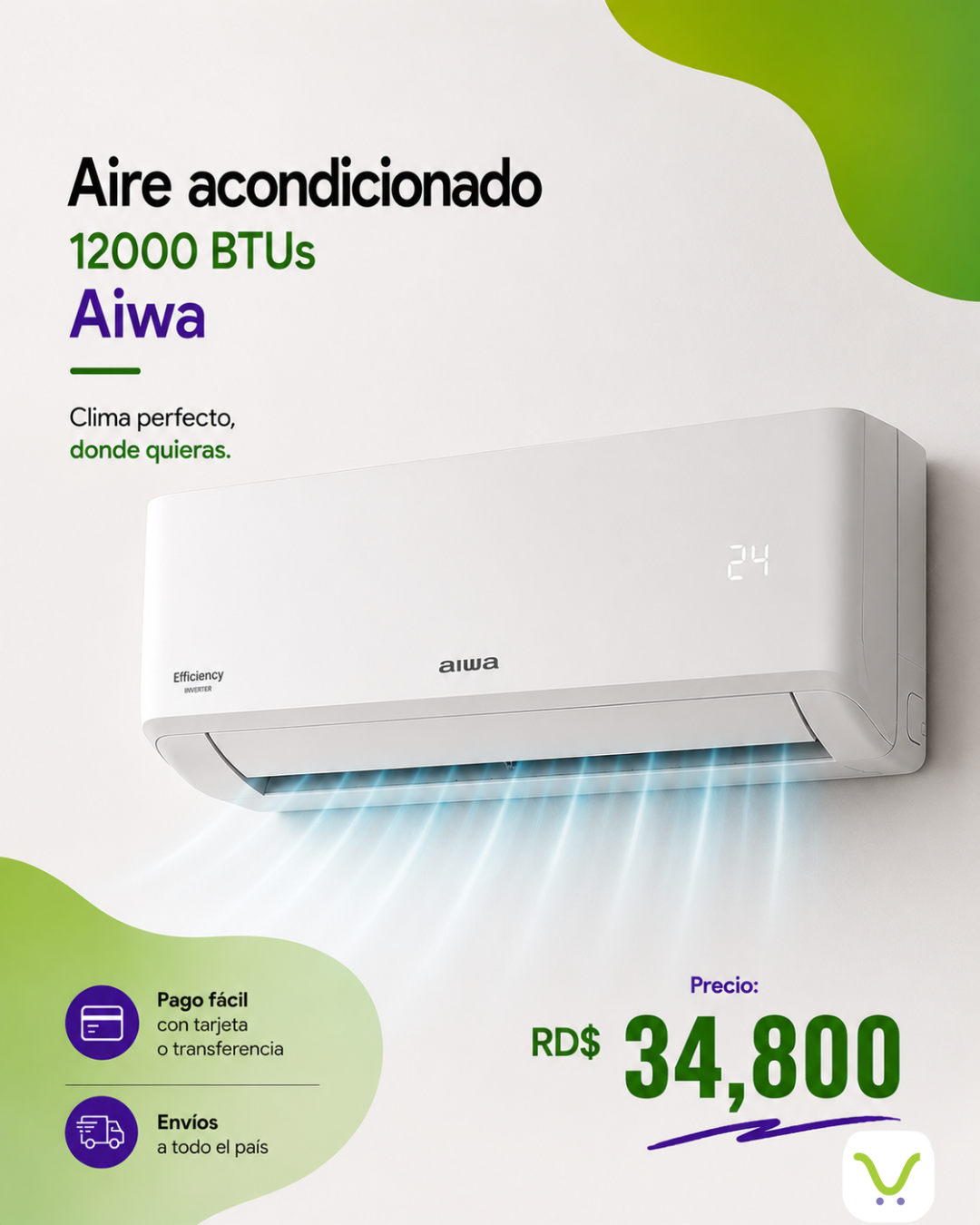 Aire acondicionado 12000 BTUs Aiwa