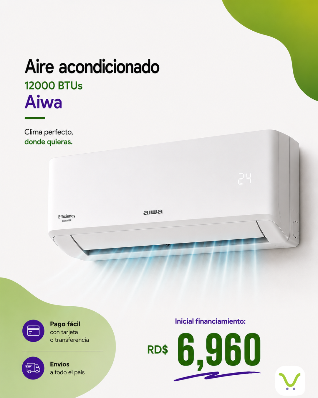 Financiamiento Aire acondicionado 12000 BTUs Aiwa