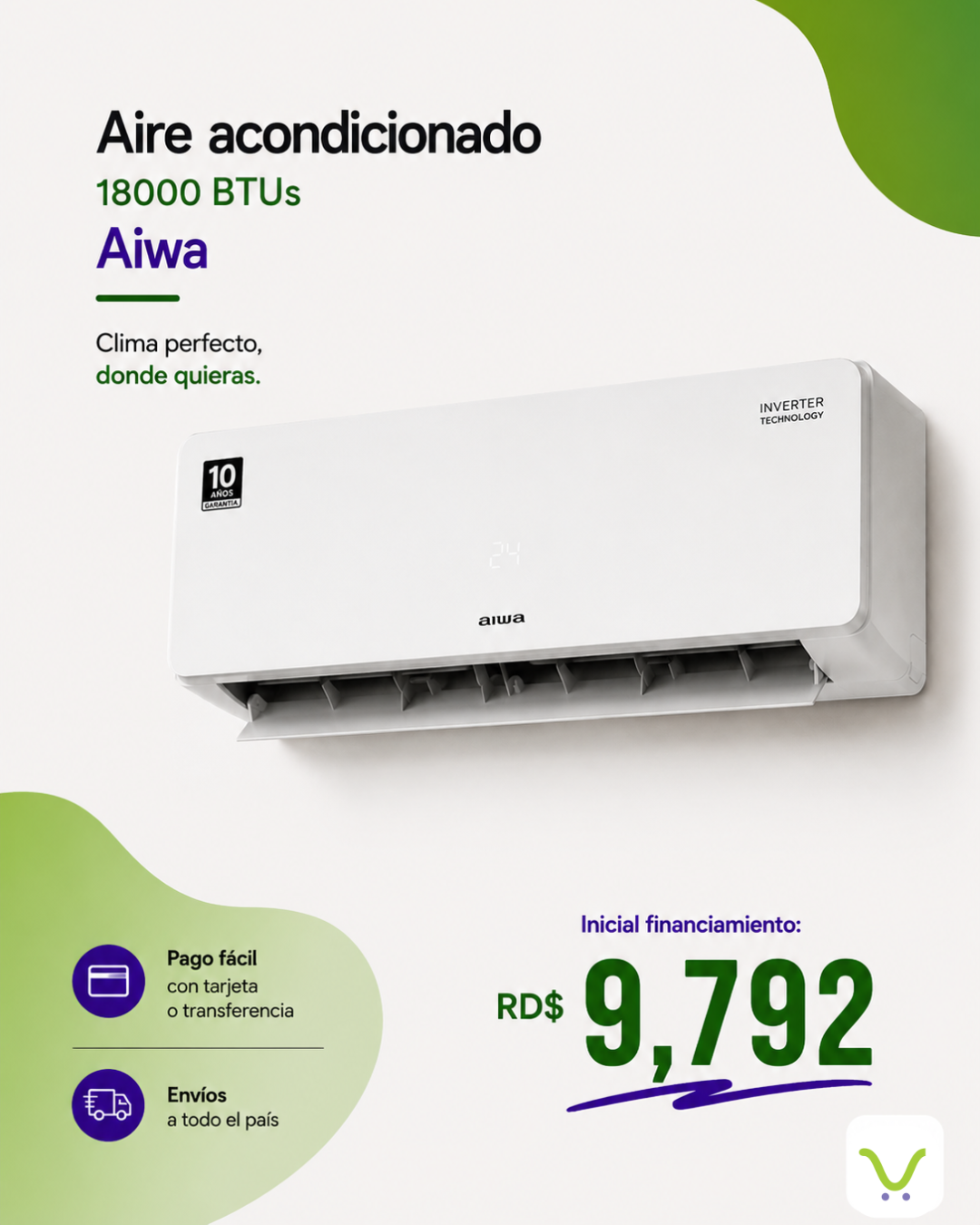 Financiamiento - Aire acondicionado 18000 BTUs Aiwa