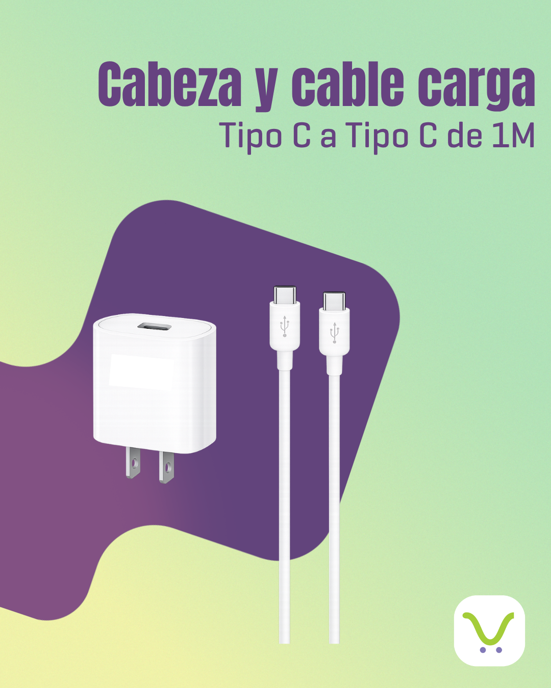 Cabeza y cable carga rápida Tipo C a Tipo C