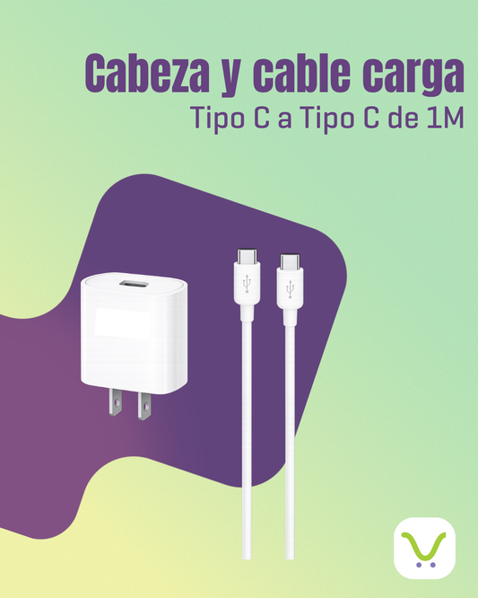 Cabeza y cable carga rápida Tipo C a Tipo C