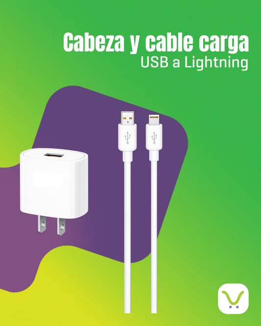 Cabeza y cable carga USB a Lightning