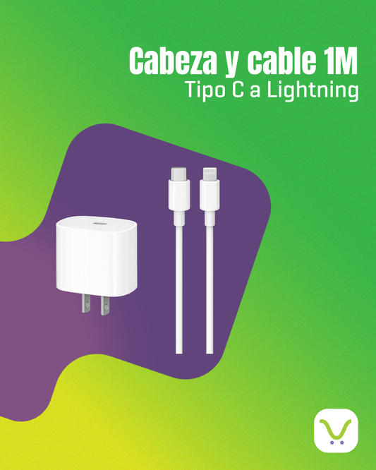 Cabeza y cable carga tipo C a Lightning 1M