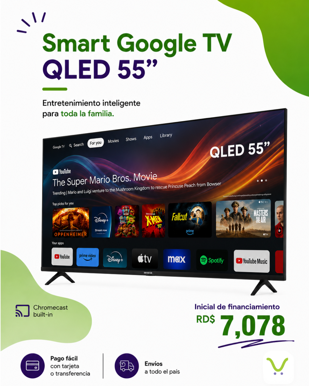 Financiamiento - Smart Google TV QLED 55"