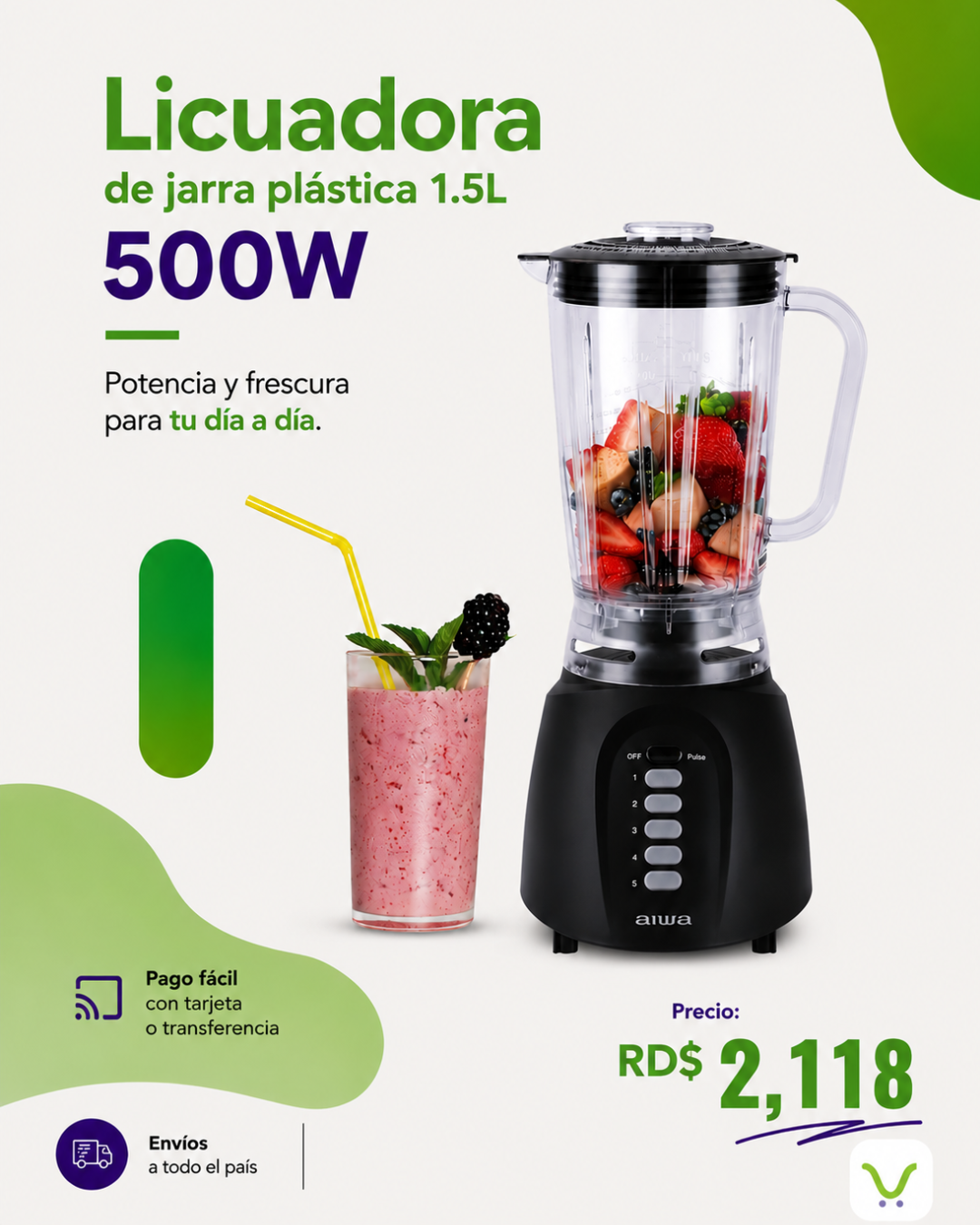 Licuadora de jarra plastica 1.5L
