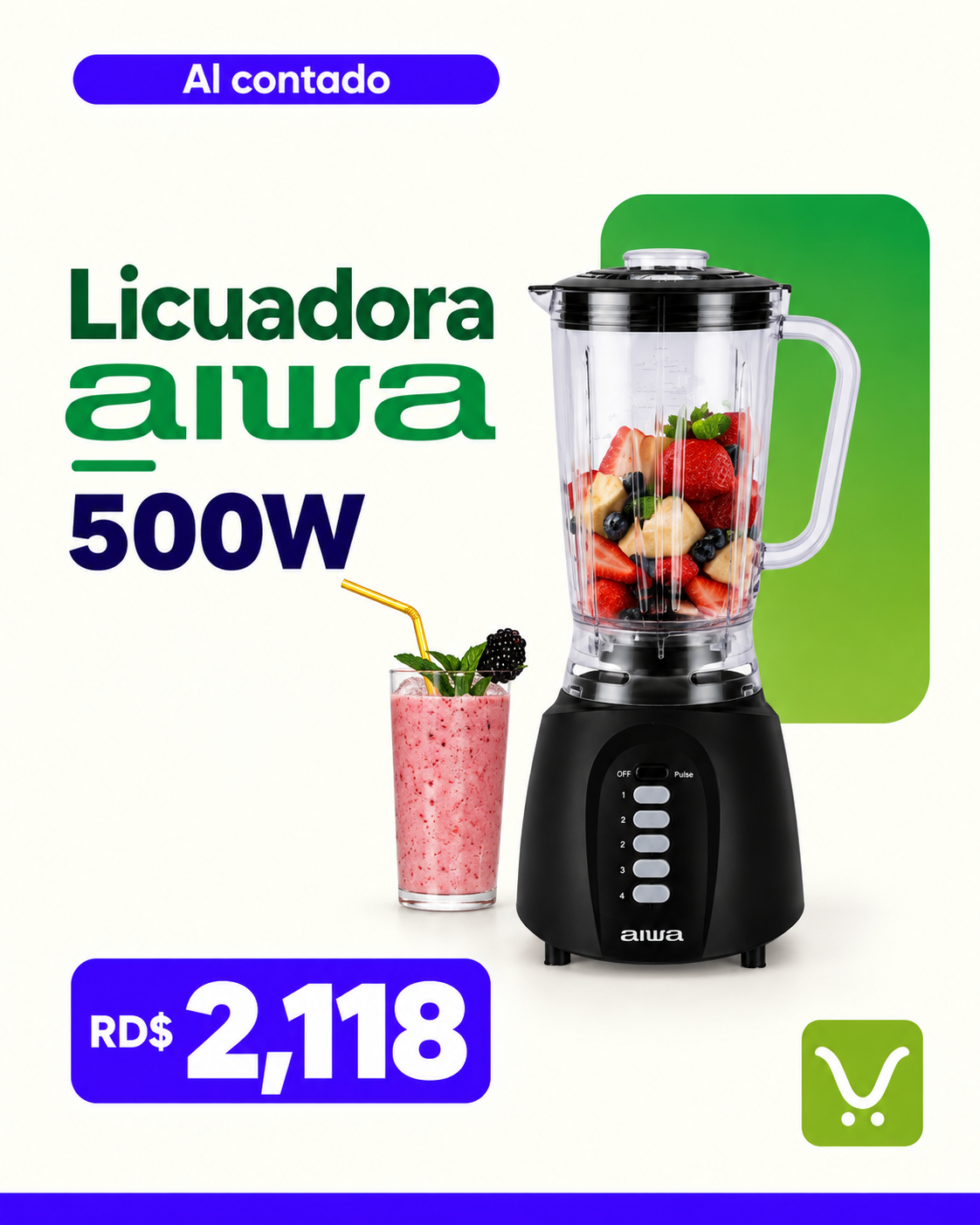 Licuadora de jarra plastica 1.5L