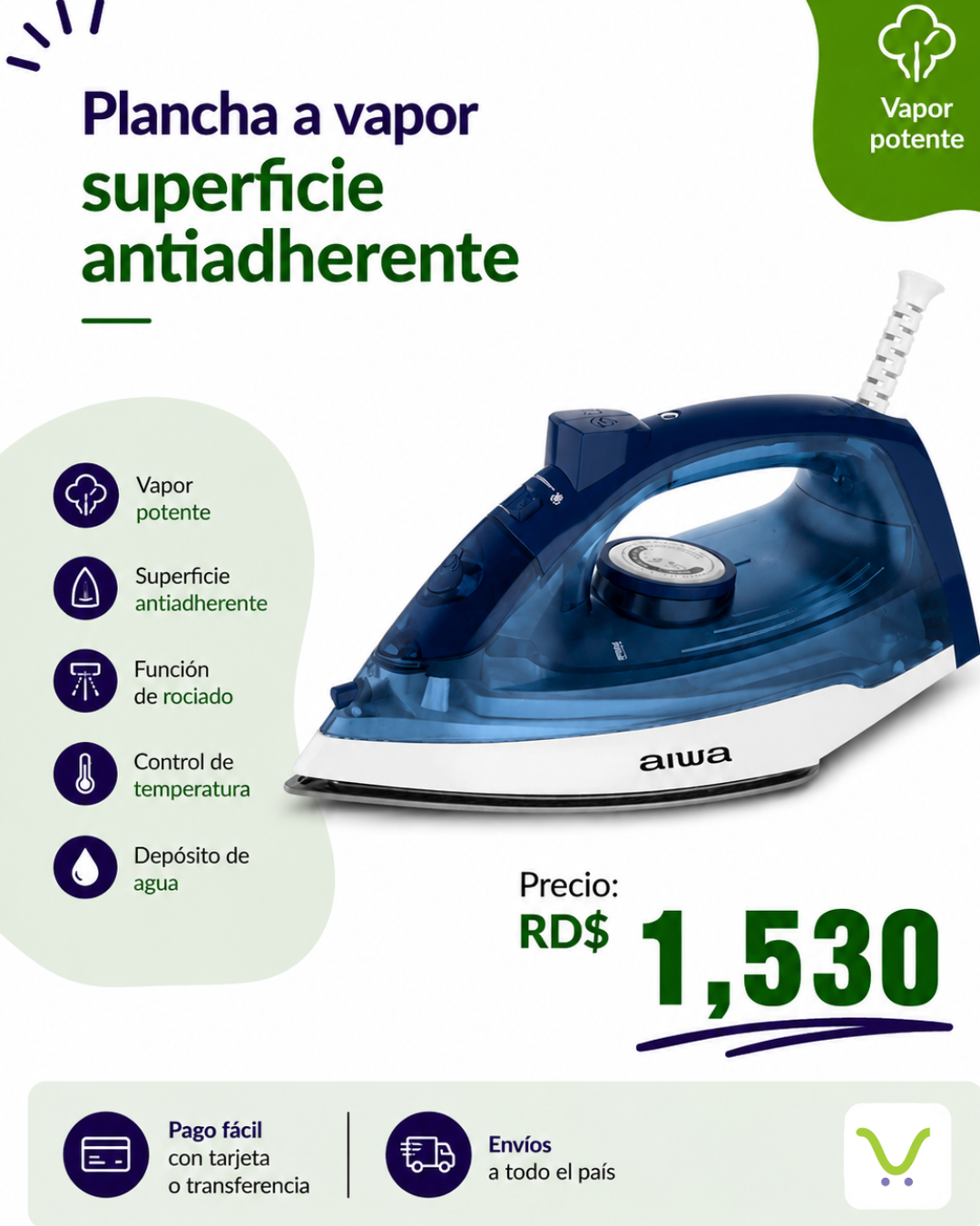 Plancha a vapor superficie antiadherente