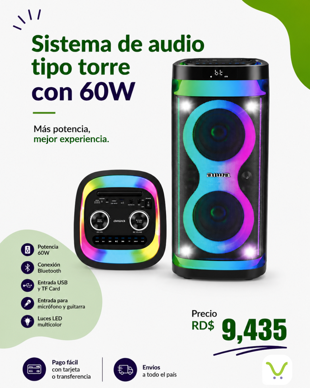 Sistema de audio tipo torre con 60W