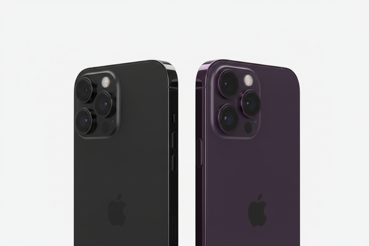 Iphone 14 pro max negro y morado de perfil